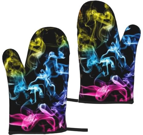 OPSREY Ofenhandschuh, Mikrowellen-Handschuhe, Topflappen, bunt mit Rauchdruck