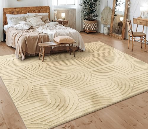 Paco Home Teppich Wohnzimmer Schlafzimmer Kurzflor Skandinavisches Boho Muster Geometrisch Rauten Motiv Einfarbig Weich Modern, Grösse:120x160 cm, Farbe:Beige 4