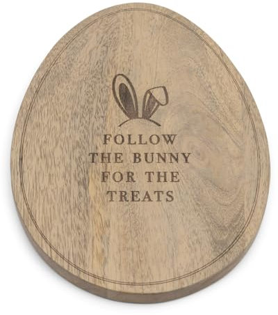 Riviera Maison Servierbrett Holz Osterei-Form, Osterdekoration rustikal Ostern Dekorationen - Follow The Bunny Serving Plate - (LxBxH) 25x18.5x1.5