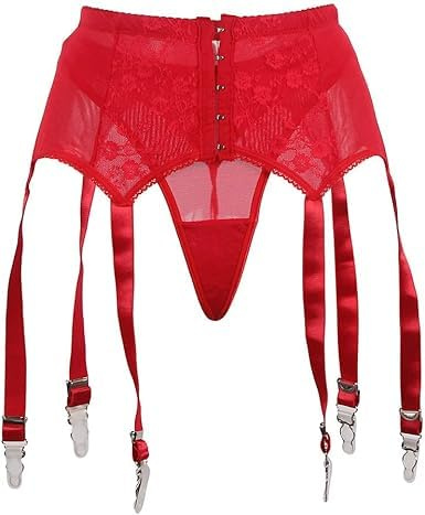 Satohom Strapsgürtel Damen Sexy Breit Spitze Strapsen Dessous Set Strumpfband Strapshalter 6 Verstellbaren Straps Strumpfhalter mit Metallclips Strumpfgürtel Große Größen Hüfthalter ohne Strümpfe
