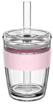 KeepCup Longplay kall kopp – dubbelvägg glas is kaffe tumlare med lock och sugrör – 340 ml (12 oz) – Pashmak