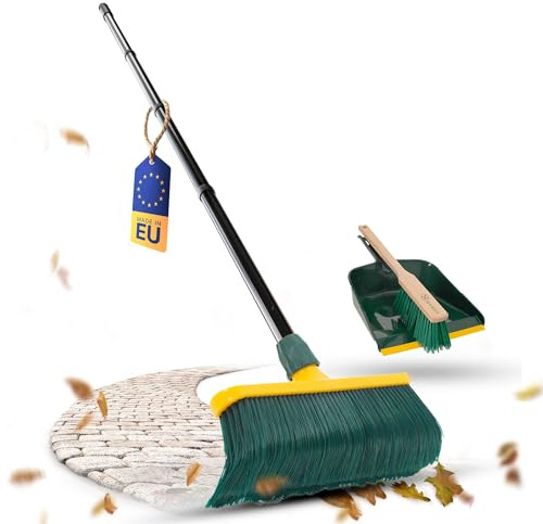 Novaliv Escoba Premium con Mango de 30 cm, Recogedor para Exteriores, Cepillo Especial de Cerdas Curvas, Cabezal de Plástico - Ideal para Jardín, Rascadora y Césped