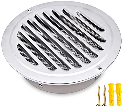 YLFFFZZZ Round Vent Duct Cover 8 7 6.3 Louvered Grille Cover in Stainless Steel with Fly Screen Mesh, Wall Exhaust Hood Vents Flat Soffit Air Vents Landscaping Walls Weather Resistance Exhaust Gri