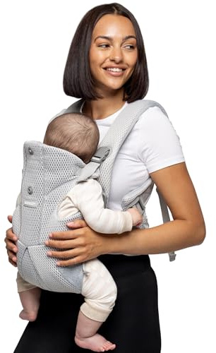 BABYGO® AirMesh™ Babytrage mit integriertem Sabberlätzchen | von 0 bis 18 Monaten | Verstellbare, leichte und atmungsaktive AirMesh™-Technologie | Grau