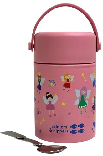 tiddlers & nippers Stainless Steel Vacuum Insulated Double Wall Kids Reusable Food Flask 500ml Capacity | Keeps Cool for 20hrs & Warm for 10hrs+ (Fabulous Fairies)