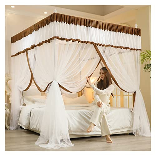 Bettzelt Himmelbett 4 Eckpfosten Betthimmel Moskitonetz Bildschirm Moskitoschutznetz Atmungsaktives Schlafzimmer Kinder Prinzessin Zelt Quadratisch (Farbe: Braun, Größe: 150 * 200 cm)