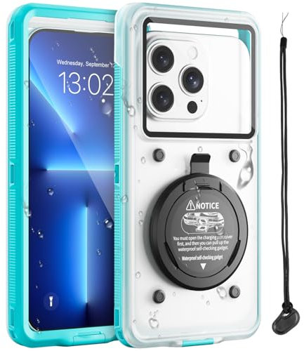 Beeasy wasserdichte Handyhülle, IPX8 Universelle Unterwasser Wasserfeste Handytasche Tauchen Schwimmen, Selbst-Check Waterproof Phone Case für iPhone Samsung Google Xiaomi 6,9 Zoll, Blau