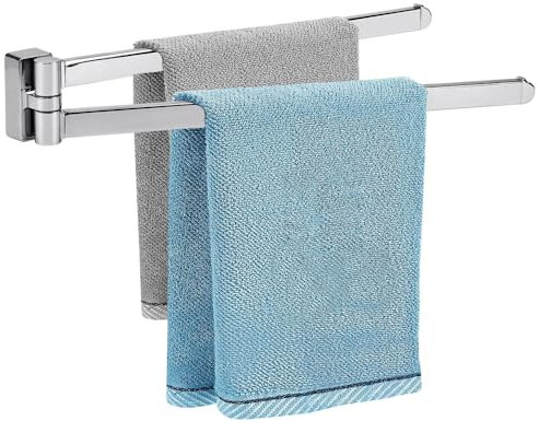 LPAMABA 42CM 2-armig Chrom Kratzfest Wand Handtuchhalter 180°Schwenkbar Handtuchstange Bad Hantuchhalterung Badetuchhalter Wandmontage Silber Handtuchhalter für Badezimmer Küche und Garderobe