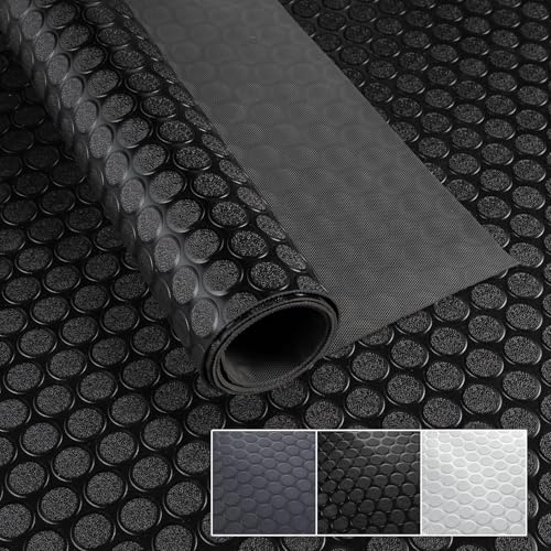 PVC Bodenbelag Meterware 1,5mm Antirutschmatte Bodenmatte geruchslos Noppenmatte Riffelblechmatte Tränenblech Karo Dionis rutschfest Noppen Schwarz 220x100cm