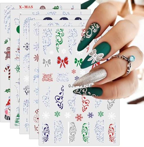JMEOWIO Nagelsticker Weihnachten 10 Blatt Nail Art Sticker Selbstklebend Nagelaufkleber Glitter Schneeflocke Xmas Winter Urlaub Dekoration Nageldesign Zubehör