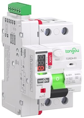 TONGOU Disjoncteur Différentiel a Réarmement Automatique 30mA Type A, 2 Pôles 40A Interrupteur Différentiel