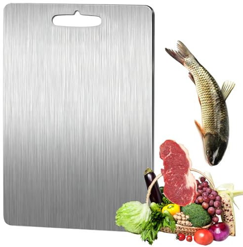 Tagliere in titanio su entrambi i lati, in acciaio inox e titanio di grado alimentare, per carne, frutta, verdura (28,5 x 19,5 cm)