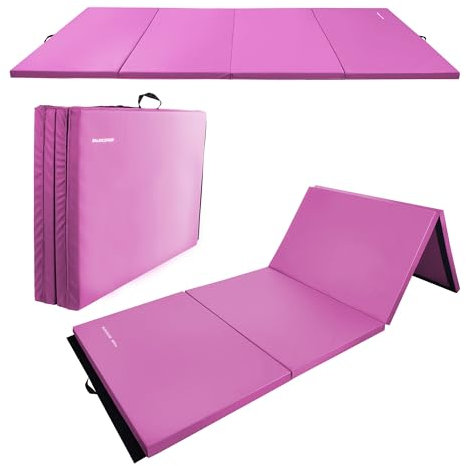 Fitvids Gymnastics Mats for Tumbling, 4'x8'x2 Folding Exercise Gym Mat with Carrying Handles High-Density Anti-Tear Martial Arts Fitness Aerobics Mat for Home Gym Yoga Pilates MMA Core Training, Pink