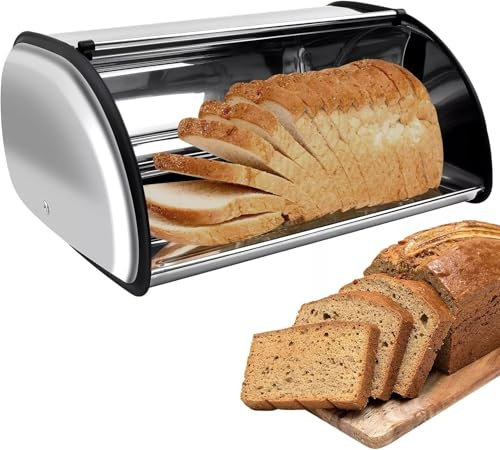 ADEPTNA Stainless Steel Storage Bread Bin - Loaf Canister Vintage Metal Bread Box Container Kitchen Home Food Storage – Keeps Bread Fresh