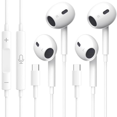 2 Pares Auriculares con Cable USB-C,Auriculares Intraurales HiFi Estéreo con Aislamiento Micrófono Integrado y Control de Volumen Compatibles con i-Phone 16/15/Plus/Pro Max,Galaxy S24,i-Pad Pro,Pixel7