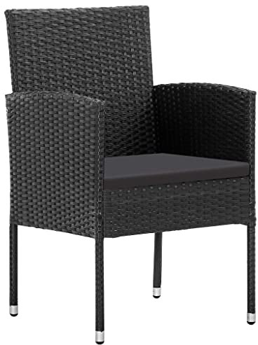 ULUYYUC Essstühle Campingstuhl Gartenstühle Balkon Möbel - Gartenstühle mit Kissen in Schwarz 4 STK. Schwarz Polyrattan für Esszimmer Sauna Balkon Campingplatz