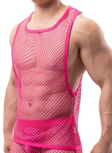 Camiseta sin mangas de malla para hombre, de malla, transparente, con hueco, sin mangas, elástica, para entrenamiento, gimnasio, ropa interior deportiva para club, rosso, L