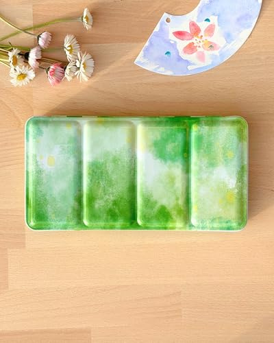 My Rock Way - Paleta de pintura de primavera y picnic vacía de metal para acuarela (48 medias cucharones o 24 cucharones con paleta de mezcla y anillo de pulgar. Caja de acuarela de viaje, perfecta