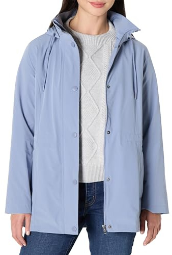 Amazon Essentials Women's Relaxed-Fit Lightweight Waterproof Long Hooded Rain Jacket, Dusty Blue, Large