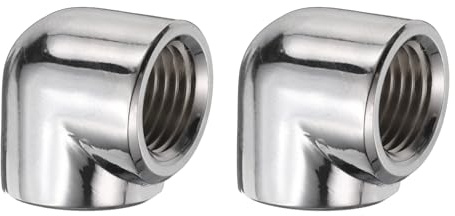 QUARKZMAN Adaptador de G1/4 Macho A Hembra, Codo de 90 Grados para Enfriamiento de Agua Conector de Compresión de Extensión de Cobre para Refrigeración Computadora Tubería, Plateado, 2pcs