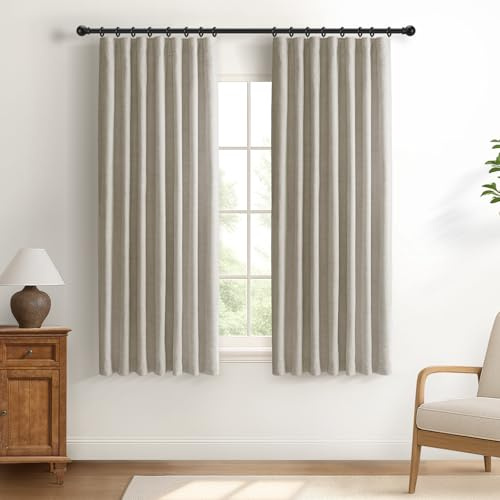 DEFYNEE 100% Blackout Curtains for Bedroom, 2 Panel Set, Thermal Insulated Faux Linen Curtains with Clip Rings and Rod Pocket, W50 x L63 Inch, FauxLinen
