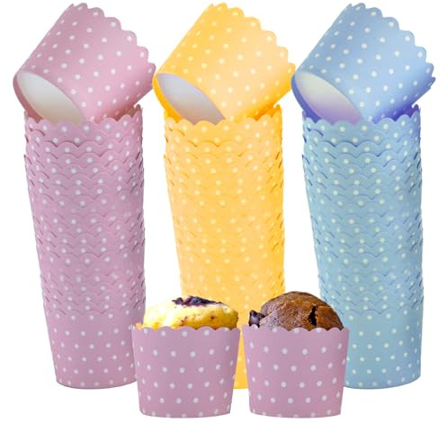 Cupcake Wrapper, 150Pcs Muffinförmchen Papier, Cupcake Förmchen Cupcake Backbecher Papierkuchen für Geburtstage Hochzeiten Partys Halloween (Rosa & Blau & Gelb)