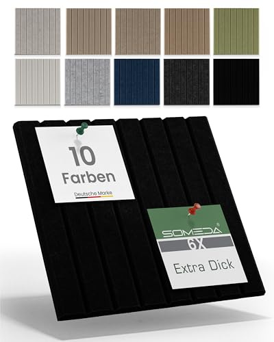 SOMEDA® Pinnwand Filz 6er Set – 30x30cm | 1,2cm dick & hochdicht | Geräuschdämmend & rückstandsfrei | inkl. Klebepads | Filzplatte für Büro, Home-Office, Kinderzimmer, Küche (Schwarz)