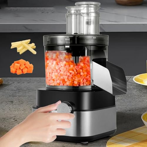 5 in 1 Electric Vegetable Dicer & Slicer, Commercial Veggie Processor for Dicing, Shredding, Slicing & Slitting, Dual-Speed Settings, Easy to Clean, Blade Replaceable, Commercial Kitchen & Home Use