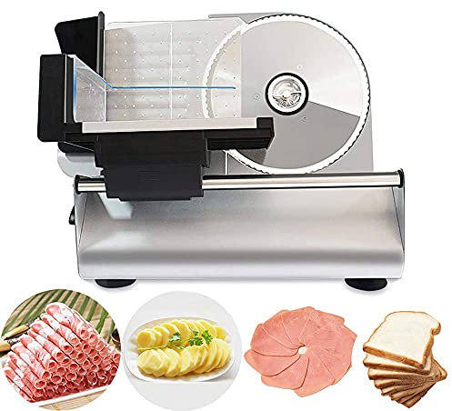 Máquina cortadora de carne de uso comercial y doméstico, potencia de 200 W con grosor ajustable de 0 a 22 mm, ideal para cortar y cortar en dados precisos