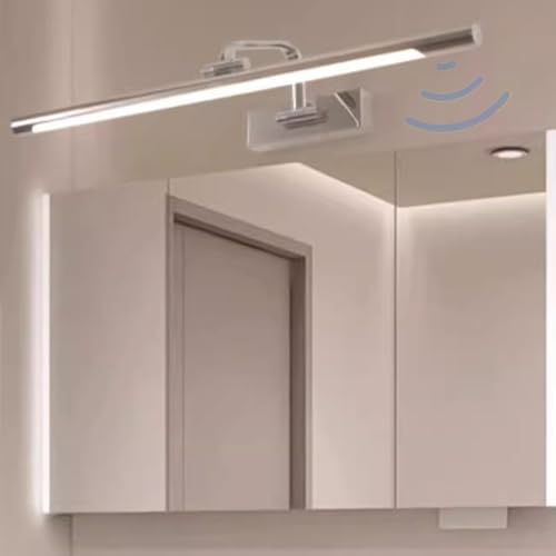 LED Spiegelleuchte Badezimmer mit Bewegungsmelder Wasserdicht Wandbeleuchtung 180° Drehbar Modern Wandleuchten Bilderleuchte Wandleuchte für Keller Küche Badschrank (Silbernes Warmes Licht,80cm)