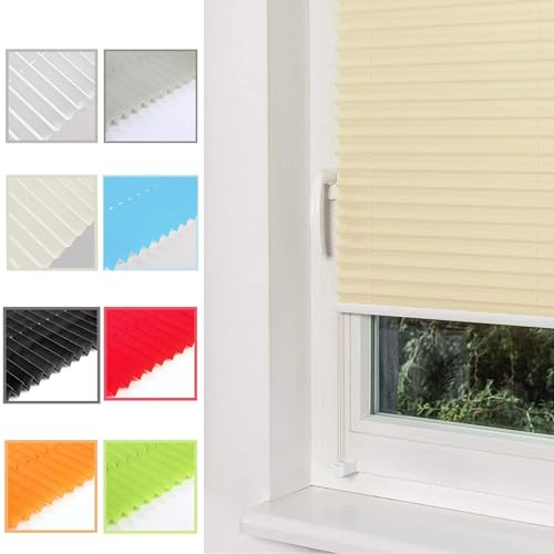 Plissè 90x130 cm - Tenda plissettata per porte e finestre, senza fori, facile installazione e design elegante, colore: beige