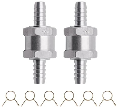 Voarge 2 Piezas Válvula de Retorno de Combustible de Aluminio, con 6 Clip de Resorte, para Gasolina Diesel Oil Carburador (6mm)