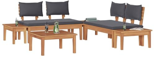 vidaXL Gartensofa-Set 3 pcs Braun und Grau, Moderner Garten-Sofa, Lounge-Set fürs Freie, Teak-Möbel, entspannter Sitzplatz, Bequeme Schaumstoffkissen