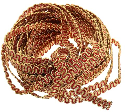 Mikikit Cinta Decorativa Metálica Roja y Dorada con Ribete Ondulado Pasamanería Trenzada para Manualidades Costura y Decoración de Ropa