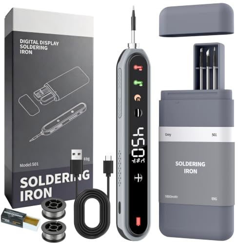 Kit de fer à souder sans fil USB-C à batterie 1400 mAh, chauffe en 8s, 180–450 °C