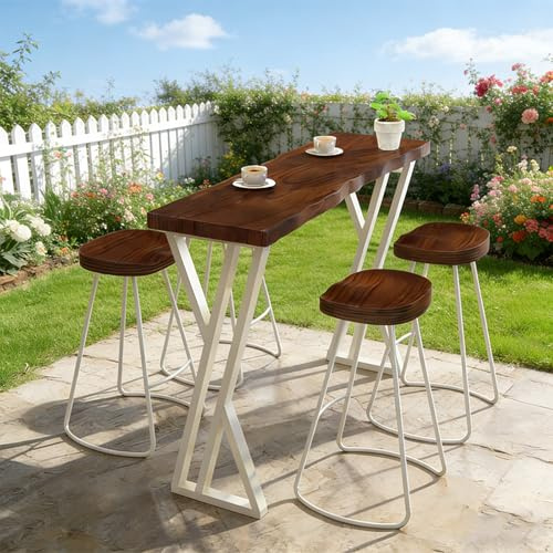 Industriella Smala Bartabeller, Massivt Trä Bartabellhöjd Disk, Metallram Hög Topp Bord, Inga Hocker, För, Cafés, Restauranger, Balkonger(Brown,200x45x105cm/79x18x41in)