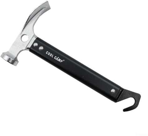 Shophubio Martello da campeggio in acciaio inox per pali da tenda con estrattore per chiodi e apribottiglie, strumento di sopravvivenza all'aperto multifunzione, martello a doppia testa per Hi