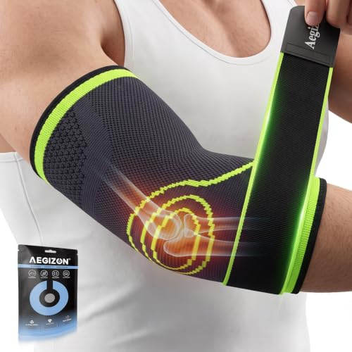 Elbow Support with Strap for Women Men, Adjustable Elbow Compression Sleeve Brace, Tennis Elbow Support Strap for Golfers/ Tennis Elbow, Tendonitis, Muscle Pain, Arthritis Relief, Weightlifting, Gym M