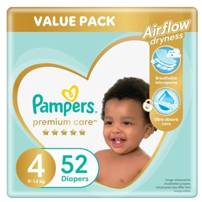 Pampers Premium Care 4 ,8-14 Kg, 52Stück – Windel Disposable Diaper, weiß)