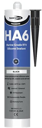 1 x Bond It Black HA6 Silicone Sealant High Modulas safe for RTV fresh or marine salt water aquarium fish tanks - EU3 Cartridge (approx. 310ml)