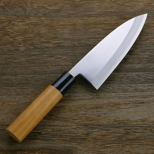 Deba Hocho (Kitchen Knife) 135mm(abt 5.3 Inch) for Right Hander, Blade Edge : Aogami Steel No. 2, Cherry Tree Wood Handle in Japan Style