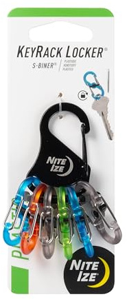 Nite Ize KeyRack Steel S-Biner - Plastic Key Carabiner Organizer with 6 S-Biners - Keychain Accessories to Hold Keys Securely and Separately
