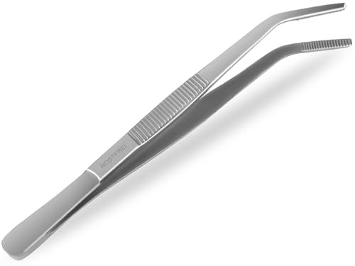 Premium Küchenpinzette Grillpinzette Kochpinzette Edelstahl Rostfrei 16 cm | Pinzette gebogen in Gourmet-Qualität