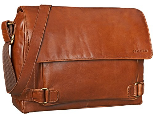 STILORD 'Luca' Leder Businesstasche 15,6 Zoll Laptop Messenger Bag Vintage Aktentasche Umhängetasche Schultertasche Unisex Echtleder, Farbe:cognac - glänzend
