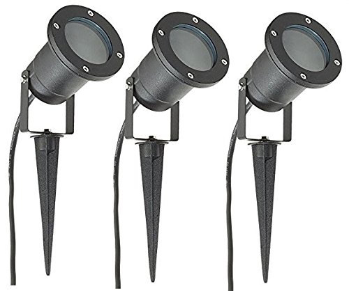 Long Life Lamp Company 3 x GU10 Outdoor Garden Spike Light Ground Mount IP65 Matt Black ZLC01BS