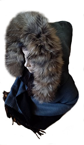 MERRYLAND Kapuzenschal Echt Fell Fellstreifen Schal Kapuzenstreifen Stola Kapuze Fur Hoodie Echtfell Schalmütze