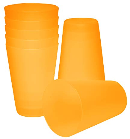 S&S-Shop Hartplastik Trinkbecher | 20 Stück | 400ml | Orange | Mehrwegbecher | Cocktailgläser | Camping | Kindergeschirr | JGA | Beerpongbecher | Stapelbecher | Partybecher | Kunststoffbecher