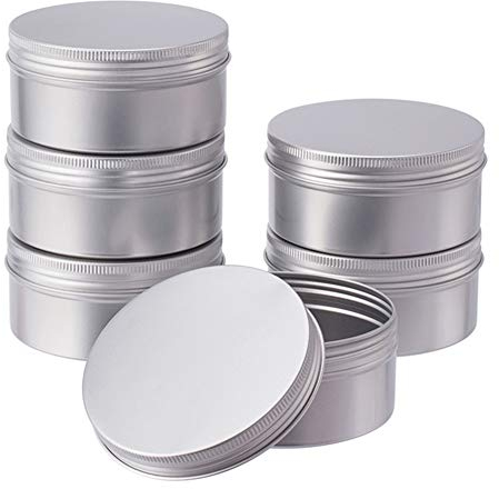 BENECREAT 6 Pack 200ml Latas de Metal con Rosca Latas Redondas de Aluminio Envases con Tapa roscada: Ideal para almacenar Especias, Dulces, te o Regalos (Platinum)