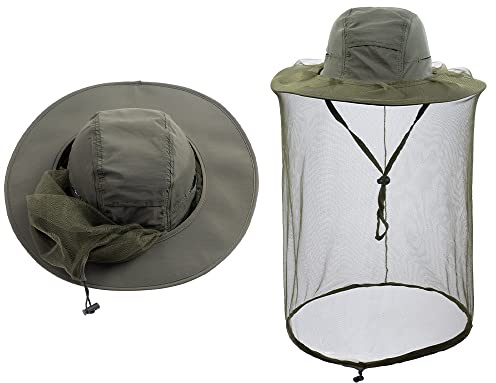 HunterBee Bee Keeper Beekeeping Veil Hat face Covering Costume Fly Hornet Insect Bug Mosquito mesh Cap Army Green