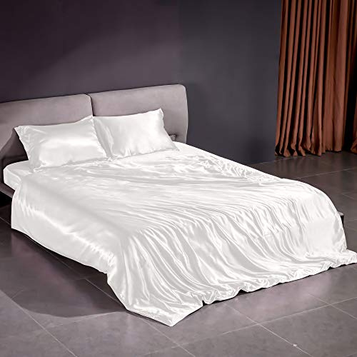 THXSILK 22 Momme Seidenbettwäsche Set 3 teilig, Bettbezug 240 x 220 cm und 2 Kissenbezüge 40 x 80 cm, Hypoallergen Maulbeerseide Bettbezug Set, Ultra Weich und Glatt, Weiß